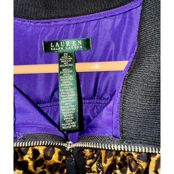 Lauren Ralph Lauren Womens 2X Puffer Vest Full Zip Up Cheetah Purple Quilted - Picture 10 of 12